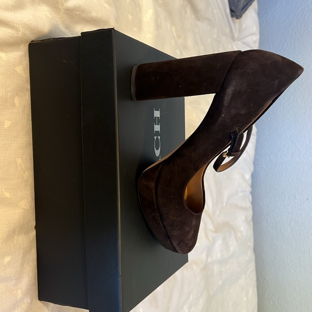 Coach Brown suede platform heels